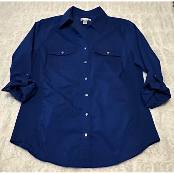Croft & Barrow Stretch Blue Blouse Cotton Polyester Blend Women's Size SMALL - Picture 4 of 14